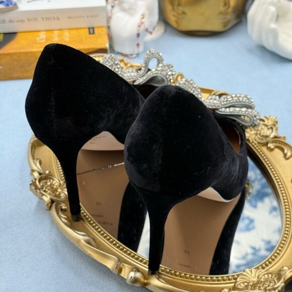 🆕 KURT GEIGER LONDON 🧿 NWOB Belgravia Bow Court Heel, Black Velvet Sz 37 US 7 - Picture 9 of 15